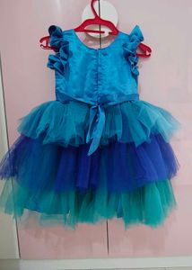 Pink Chick Green And Blue Satin Net Dress