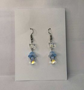 Handmade Blue Floral Drop Earrings with Butterfly