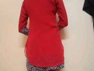 Red &amp; Blue Detailed Kurti