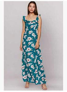 Floral Ruffle Teal Mini Dress