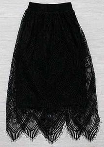Elegant Black Lace Midi Skirt