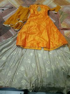 Elegant Orange Anarkali Kurta Set