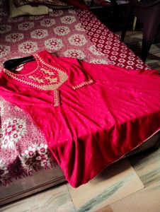 Red Embroidered Anarkali Kurti For Women