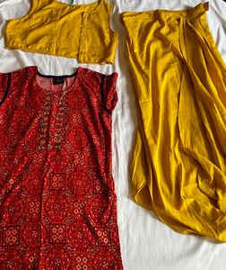 Red And Yellow Jacket Kurti For Women