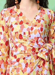 Brand New Colorful Printed Wrap Dress