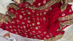 Red Embroidered Heavy Saree With Stitched Blouse