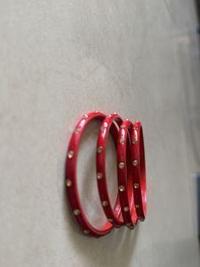 Red Lakh Bangles with Gold Dots: