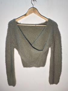 Olive Fuzzy Knit Crop Top