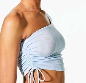 H&amp;M One Shoulder Draw String Sky Blue Top