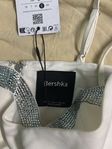 Bershka White Glitter Trim Crop Top