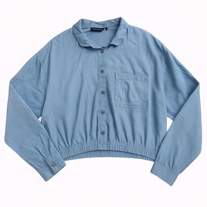 Cute Light Blue Crop Denim Shirt