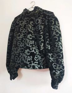 ZARA Black Faux Leather Velvet Top