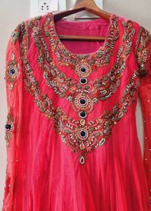Elegant Pink &amp; Blue Anarkali Dress