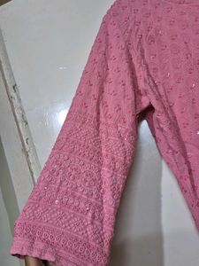 Pink Embroidered Kurti Chikankari