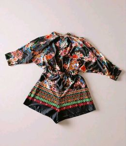 Combo (2) Black Floral Jumpsuit And Tshirt
