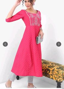 Vishudh Brand Pink Threadwork Kurta Xxl