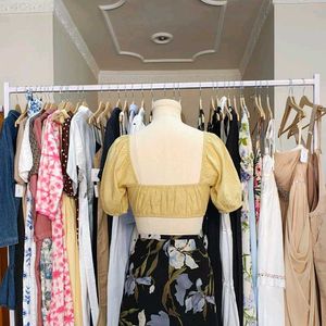 Yellow Puff Sleeve Crop Top