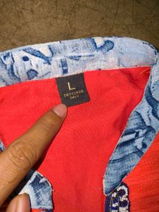 Elegant Red &amp; Blue Printed Kurti with Embroidered