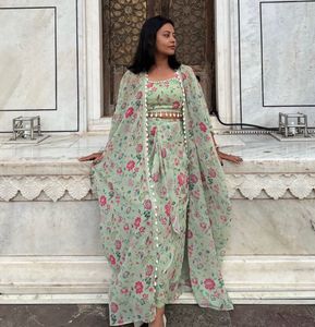 Crop Top And Draped Skirt Co-Ord (Set Of 3)
