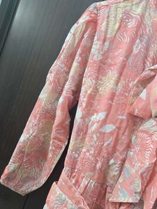 Floral Print Tie Neck Dress