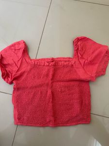 Pink Crop Top Puff Sleeves