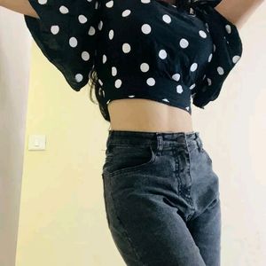 Polka Dot Tie-Back Crop Top🎃