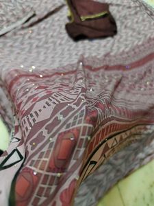 Printed Saree With Stone Work