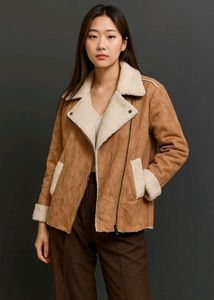 Korean Shearling Trim Faux Suede Jacket