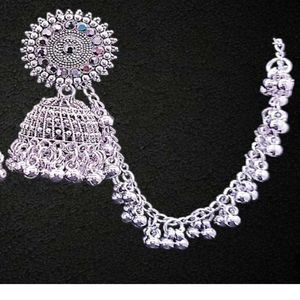 Silver Jhumka Earrings with Chain For Navratri
