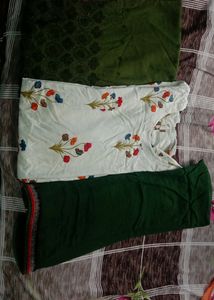 Mehndi And White Colur Suit With Palazoo Set
