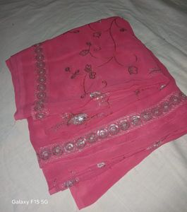 Pink Saree Chamki Computer Work With Blouse 👚