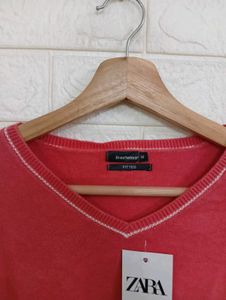 Zara Salmon V-Neck Sweater - M