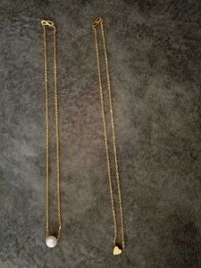 Gold Pearl &amp; Heart Necklace Set