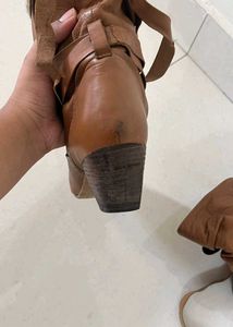 Brown Leather And Fur Heeled Boots
