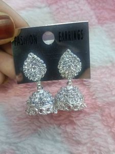 Sparkling Silver Jhumka Earrings