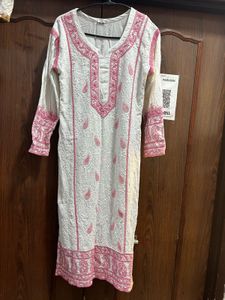 Elegant Pink Chikankari Kurta with Beads