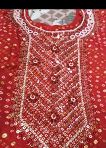 Red bandhini Embroidered Kurta sets