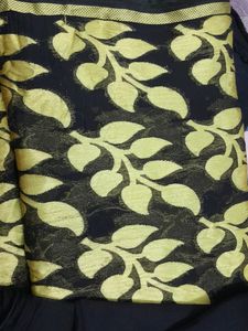 Black Chiffon Saree With golden Leaf Work