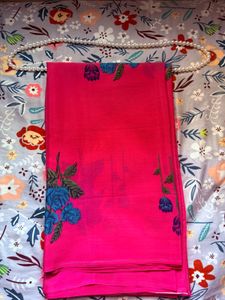 Floral Pure Crepe Saree – Dark Rose Edition 🌺