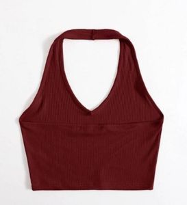 Burgundy Ribbed Halter Top