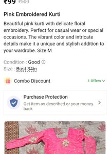 Pink Embellished Kurti(2 Pis 99) Combo Offer