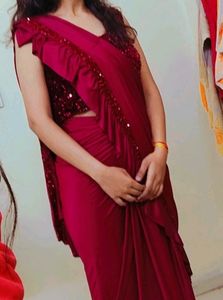 Stylish Ready-to-Wear Ruffle Satin Saree