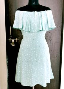 Cute Mint Floral Off-Shoulder Dress