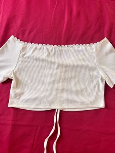 Shein White Drawstring Crop Top