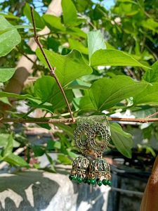 Green Beaded Jhumka Earrings