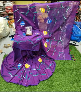 Beautiful Khadi Hand Painted Saree With BP