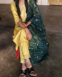 Lemon Yellow Kurta Set With Dupatta