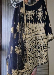 Elegant Navy Blue Embroidered Anarkali