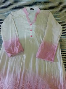 Pink &amp; White Embroidered Kurti Set