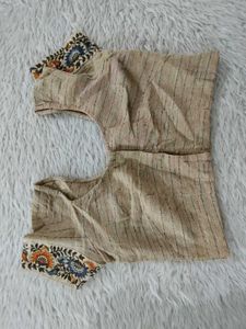 Coral And Beige Embroidered Saree (Women&#39;s)